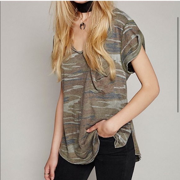 Free People Distressed Camo T-Shirt - Picture 2 of 6